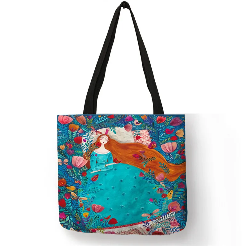 Inbetweening Flower Girl Print Shopping Tote Bag Gift for Student Friend Reusable Shopper Bags Women Fashion Travel Eco Bags