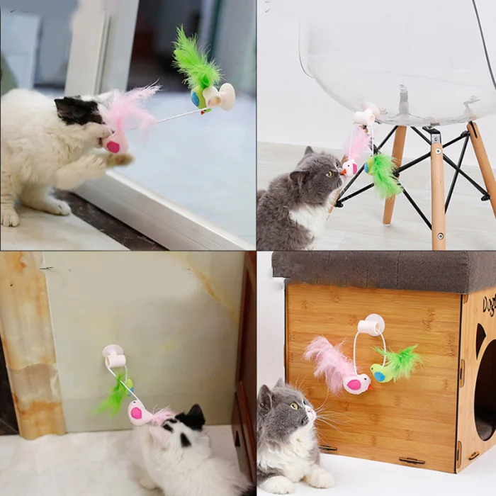 Животные перо окна присоски кошки играть Ложные птицы царапины игрушки кошки перо настенные присоски XHC88