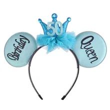 

New Mickey Mouse Ear Headband Queen's Crown Birthday Hair Accessories Adult Kids Letter Headband Birthday Party Style Headband