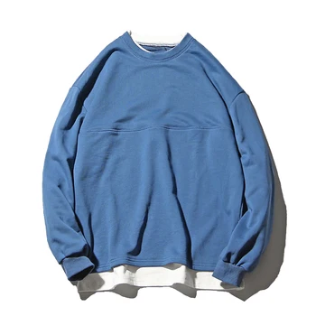 

Fake Two Solid Sweatshirts Men Fashion Youth Thin Slim Fit Sportwear Mens European Clothing Hoodies Couple Man Vintage Hoodies