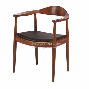 

A Shaped Presidential Chair Kennedy Solid Wooden Dining Chair Hotel Designer PU Leather Chair Armrest Nordic Stool Furniture
