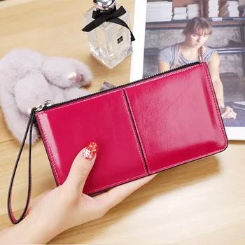 

Fashion Korean Women Clutch Bag With Wristband Leather Solid Color Lady Girl Long Wallet Card Holder Zipped Coin Purse PR Sale