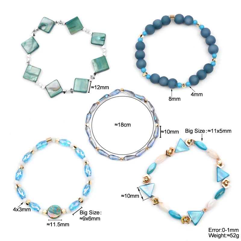 Dainty Ethnic Jewelry Boho Crystal Abalone Shells Charm Bracelets Set Women Geometric Accessory Red Blue Style Bracelet BCSET295