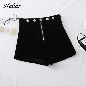 

HELIAR Women Beading Shorts High Street Zipper Shorts Wide Leg Woman Korean Style OL Shorts 2019 Autumn Winter Chic Shorts Women