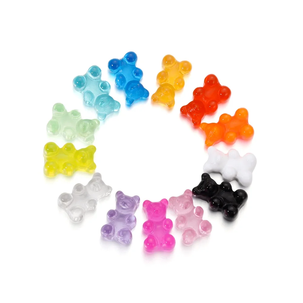 NBEADS 140 Ciondoli Orsetti Gommosi In Resina, 14 Colori, Per Creazione Gioielli E Portachiavi, 20x15 Mm
