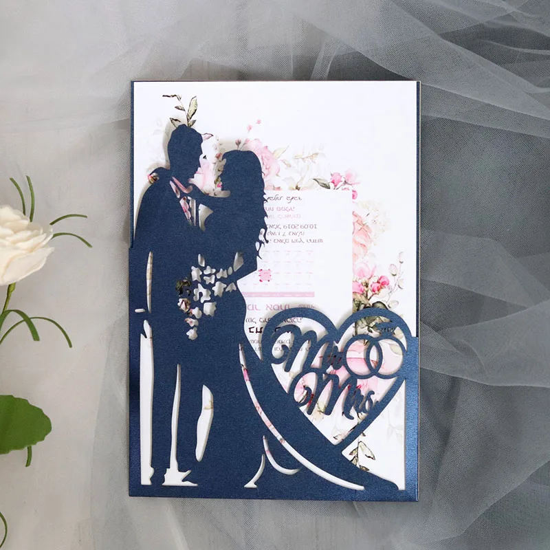 

50Pcs Laser Cut Bride And Groom Wedding Invitations Card Love Heart Greeting Card Valentine's Day Wedding Party Favor Decoration