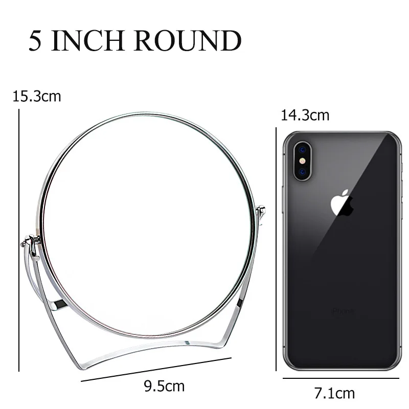 5 inch Round HD алюминиевое зеркало для макияжа, регулируемое настольное простое туалетное зеркало, корейское складное портативное круглое зеркало принцессы, дропшиппинг - Цвет: 5 inch Round