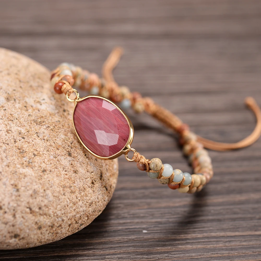 Red Faceted Sediment Stones Bracelets Handmade Doulbe Layers Braided Women Love Jewelry | Украшения и аксессуары