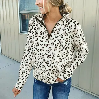 

2019 Warm Plush Womens Tops And Blouse Fashion Hoodie Sweatshirt Leopard Hoody Long Sleeve Leopard Pullover Jumper Casual Blouse