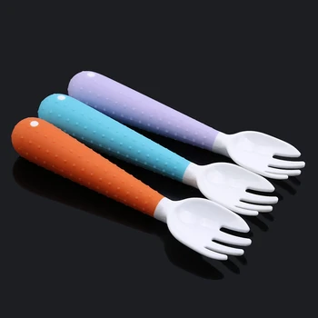 

Baby Utensil Spoon Fork Set With Travel Safe Case Toddler Babies Children Feeding Training Spoon Easy Grip Heat-resistant
