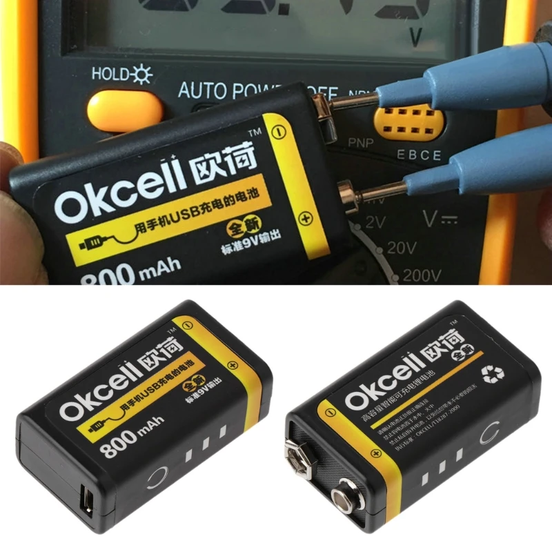 

9V 800mAh Micro USB Rechargeable Lipo Battery for Multimeter Microphone Remote LX9A