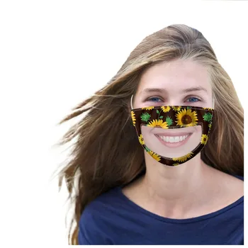 

10pcs Smile Communicator Flower Print Face Mask With Clear Mouth Expression Lip Reading Mask New Pm2.5 Breathable Outdoor Unisex