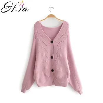 

H.SA 2019 Knitted Sweater Loose Cardigans V neck Button up Casual Batwing Sleeve Oversized Sweater Cardigans Knit Jacket Coat