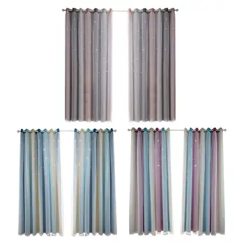 

Cutting Stars Purple Blackout Curtain Colorful Double Layer Star Cut Out Curtains For Children's Bedroom Living Room