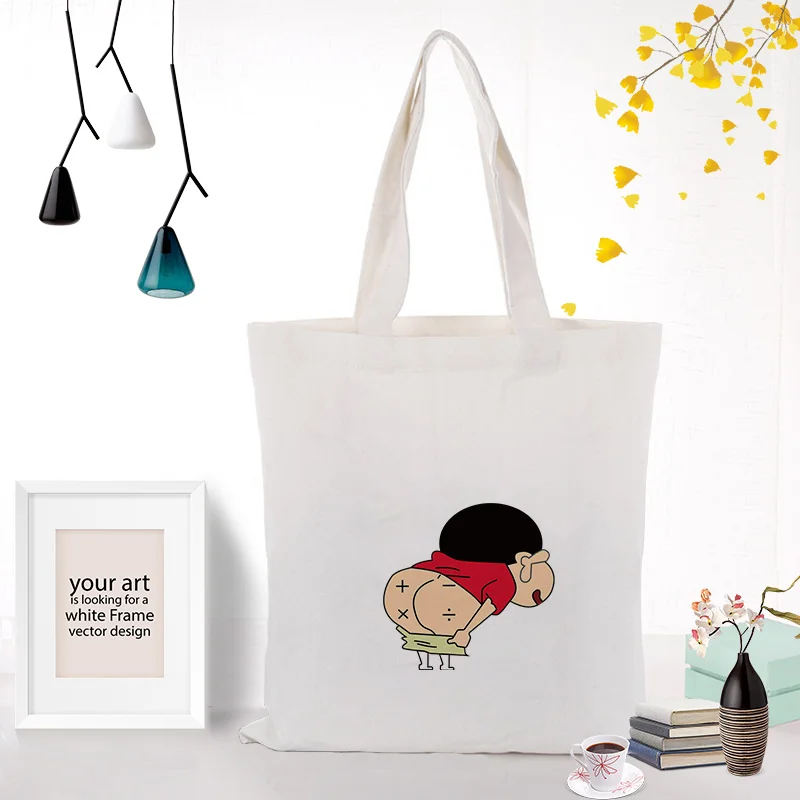 Холст сумка для ежедневного использования текст DIY карандаш Shin-chan Пользовательские печати логотип сумка для покупок эко многоразовая утилизация