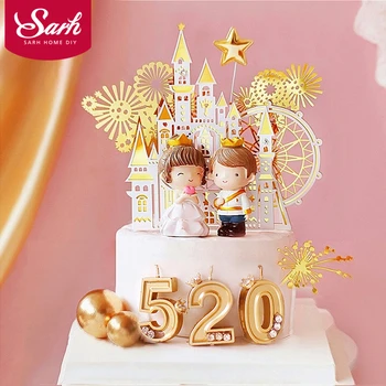 

Platinum Castle Princess Cake Topper for Valentine's Day Anniversary Baking Supplies Party Decor Acrylic Baby Wedding Love Gifts