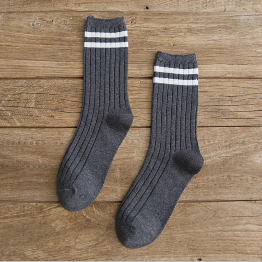 Dark grey Женские хлопковые носки, повседневные полосатые носки с узором, Женские однотонные черные белые носки, 10 видов носков, 1 упаковка - Цвет: Dark grey