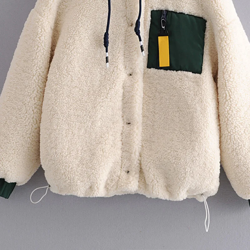 ZOEPO флисовые куртки с капюшоном женские модные зимние толстые Лоскутные пальто женские элегантные куртки с длинным рукавом женские Дамские KD