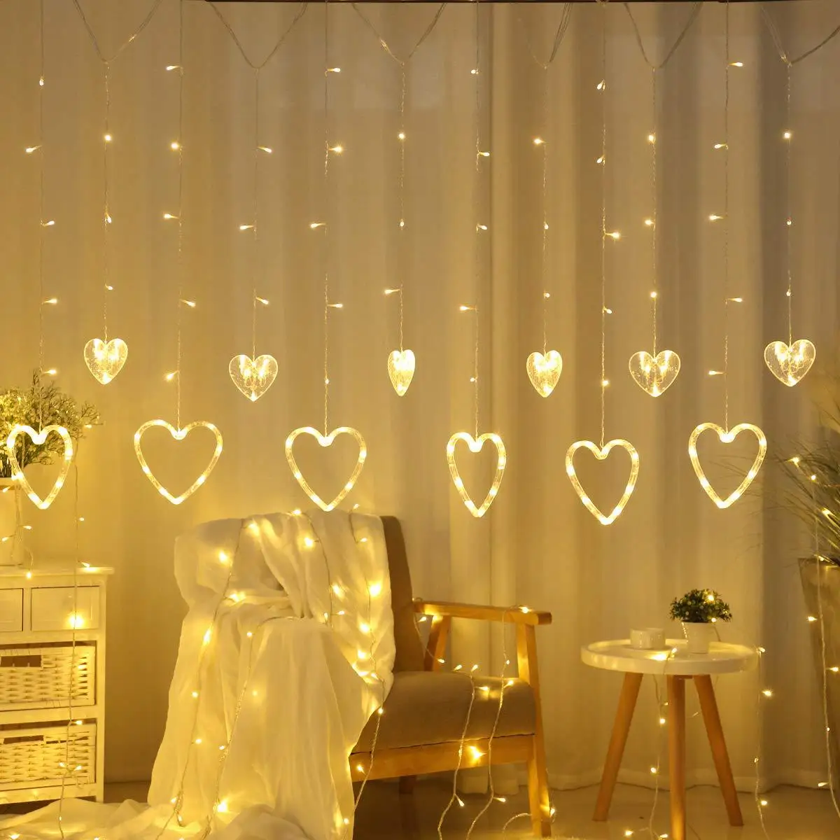 3M 138LED Heart Shaped Curtain Light Fairy String Christmas Garland Light for Christmas Party Wedding Decoration Lamp EU/US Plug