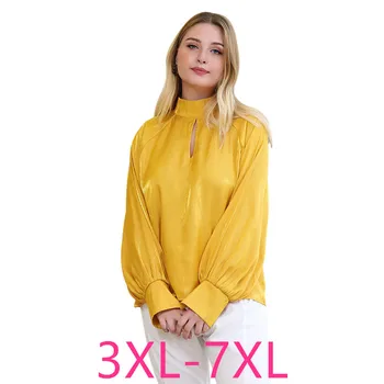 

2020 new spring autumn plus size tops for women large bishop long sleeve loose casual O neck T-shirt yellow 3XL 4XL 5XL 6XL 7XL