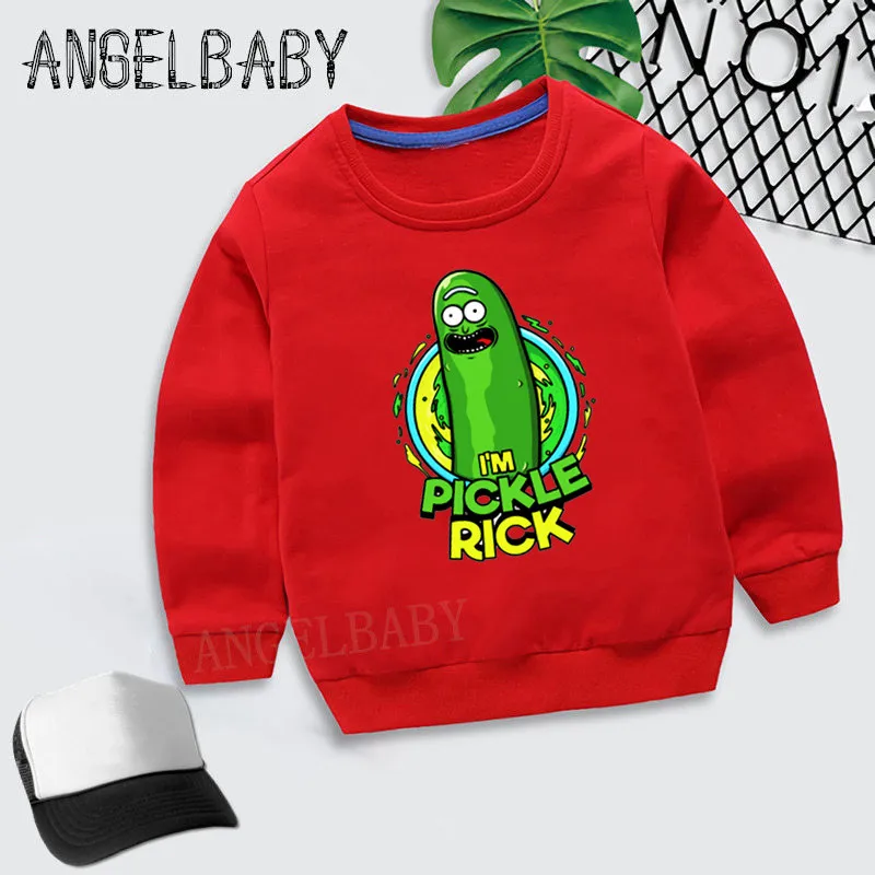 Boys Girls Sweatshirt Kids I'm Pickle Rick Print Cartoon Hoodies Children Autumn Tops Baby Cotton Clothes,KYT5056