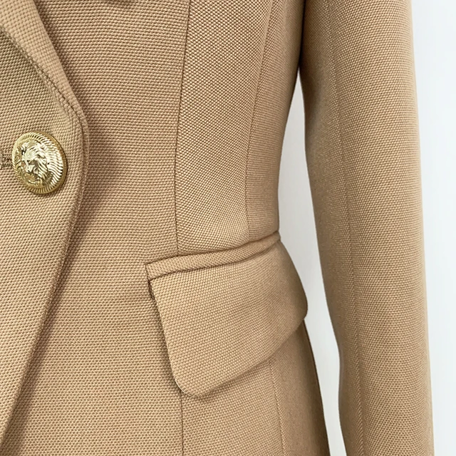 HIGH STREET 2021 New Fashion Designer Blazer Women's Lion Buttons Double Breasted Pique Blazer Jacket Brown 5