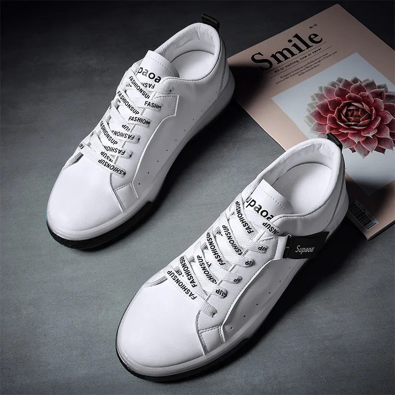

Spring-Style Leather Breathable MEN'S SHOES Jelly End Anti-slip Soft-Sole Casual White Shoes Trend University Style Street Snap