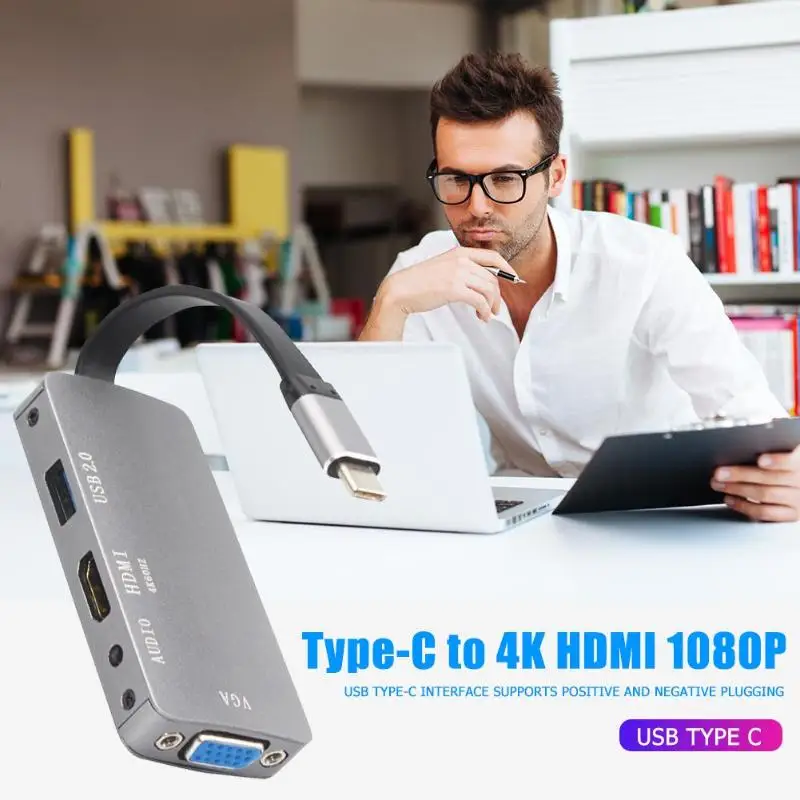 Type-C до 4K HDMI 1080P VGA 3,5 мм аудио двойной экран дисплей конвертер Кабель многофункциональный адаптер чип обработки USB3.1 USB-C
