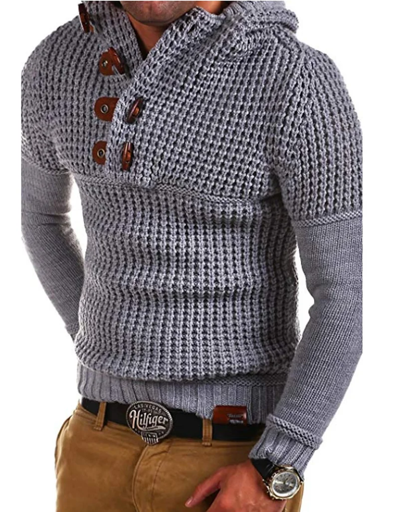 

ZOGAA New Slim Hooded Sweater Men Horn Buckle Knitted Pullovers Autumn Winter Soft Warm Sweaters Solid Streetwear Sueter Clothes
