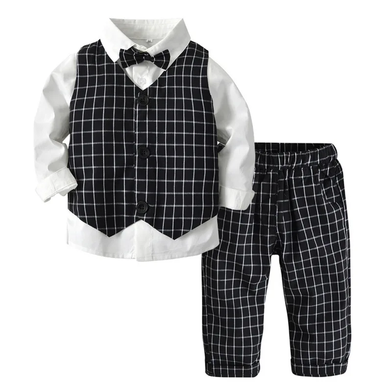 

Toddler Winter Clothes Four Seasons GM Long Plaid Black Cotton Boys Clothing Fashionable Three-piece Boys Thanksgiving Outfits
