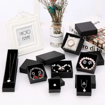 

New design multi size 5pcs black paper jewelry packaging&display box earring&ring&bracelet box wedding favors and gifts boxes