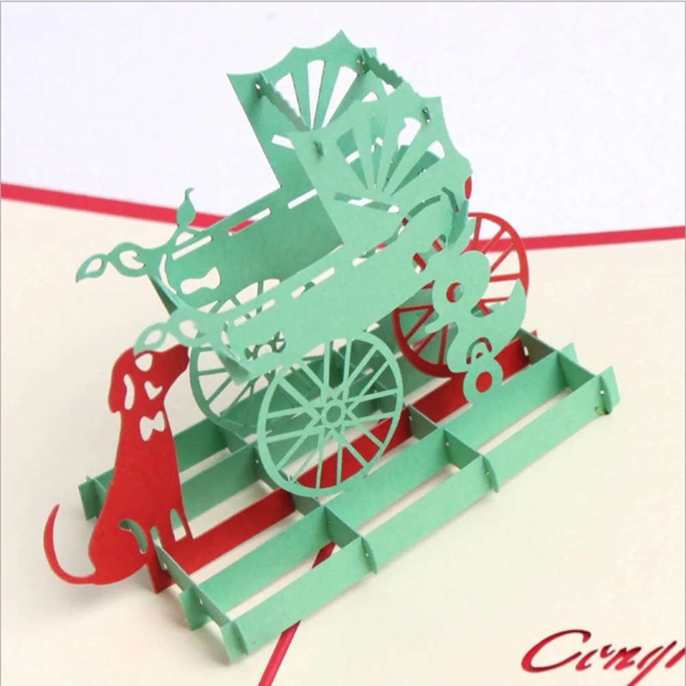  Laser Cut Baby Stroller Dog Decor 3D Pop Up Greeting Cards Postcard Invitation Kids Newborn Baby Sh - 4.00026E+12