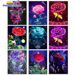Peinture à l'huile sur toile avec numéros de roses rouges, dessin d'images par numéros, peint à la main 