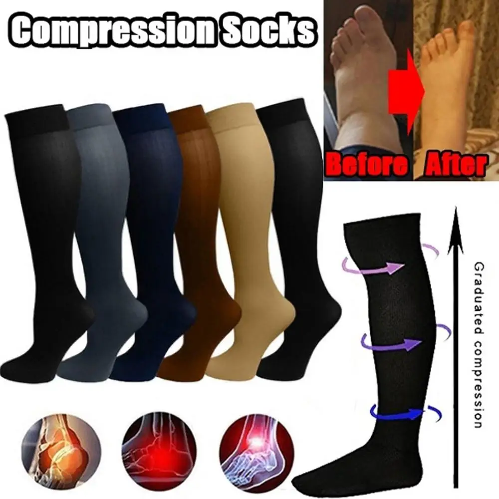 Buy Calcetines de compresión de venas varicosas, para Golf, Rugby, deportes de senderismo, antifatiga, conducción, viajes, vuelo, negro, mujer, hombre ZemGowOoX