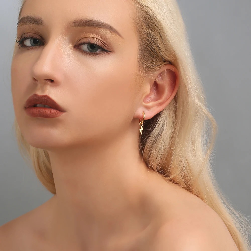 SUPERWEAR, 925 пробы, серебряные серьги молнии для мужчин и женщин, желтое золото, Висячие серьги, корейские модные ювелирные изделия