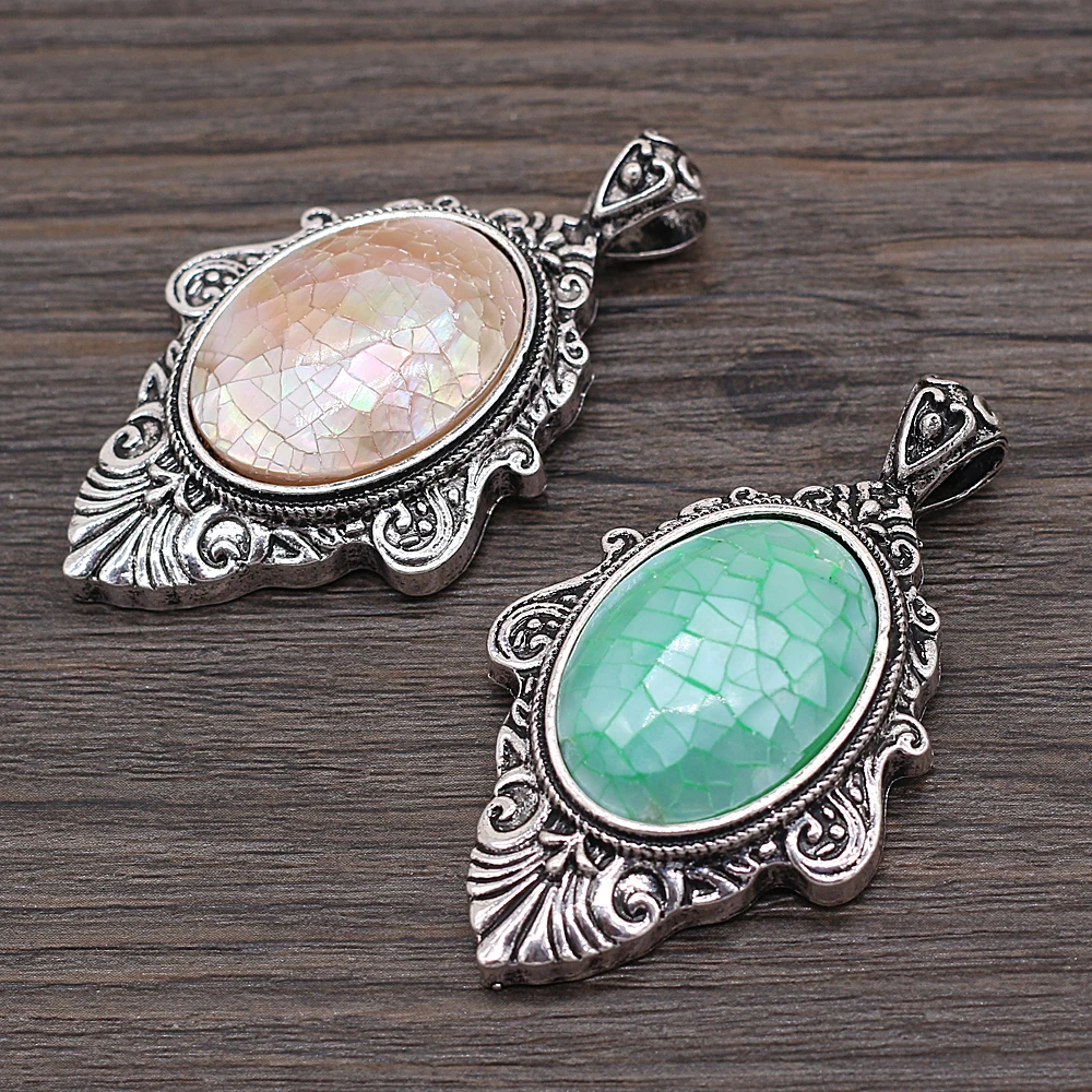 New Vintage Abalone Shell Pendants Charms Elliptical Malachite Amethysts Pendant for Jewelry Making DIY Necklace Accessories 6