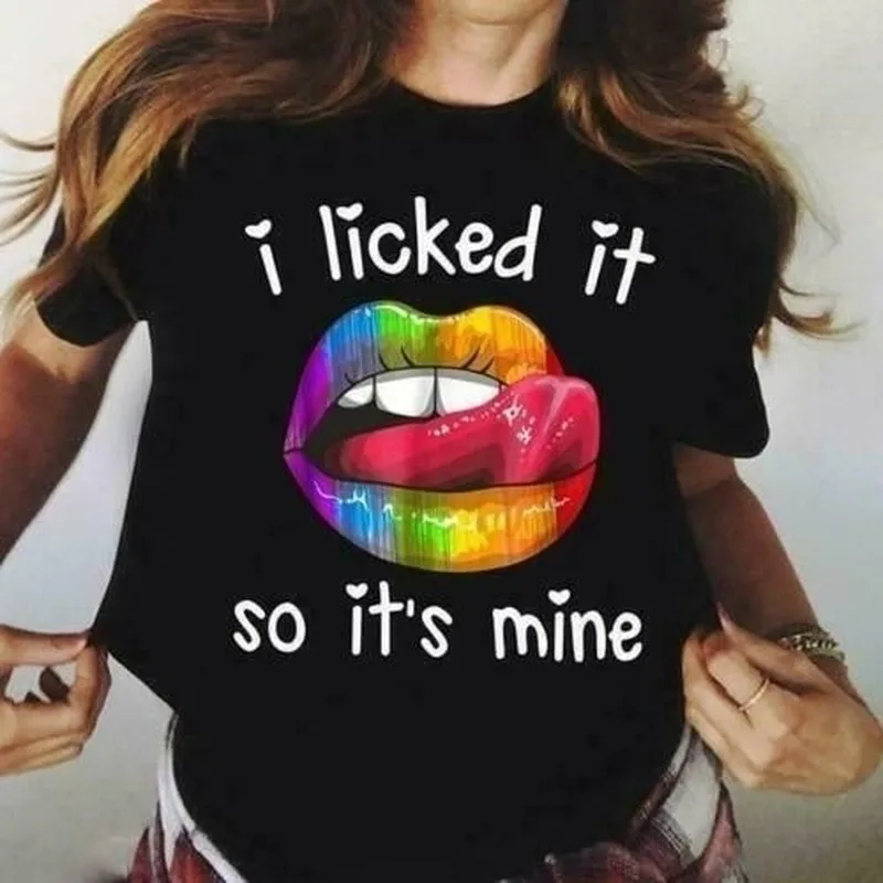 

I Licked It It's Mine Lip Print T Shirt Women Short Sleeve O Neck Loose Tshirt Summer Women Tee Shirt Tops Camisetas Mujer