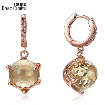 

DreamCarnival1989 Hot Selling Special Zircon Drop Earrings for Woman Dazzling Champagne Color CZ Elegant Party Jewelry WE3819CH