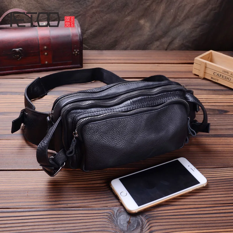 

AETOO Men's leather large-capacity purse, head leather multi-functional chest bag, trend one-shoulder slanted small bag