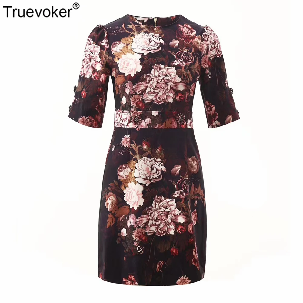 Truevoker, европейский стиль, подиум, Vestidos, женские уличные цветные цветочные принты, Кристальные пуговицы, изысканные платья для вечеринок
