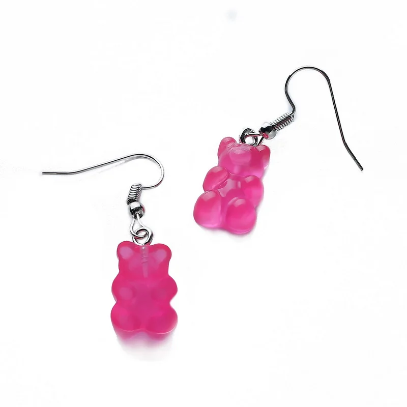 New Fashion Sequins Resin Gummy Bear Dangle Earrings for Women Girl DIY Cartoon Animal Bear Earrings Creative Drop Jewelry Gifts