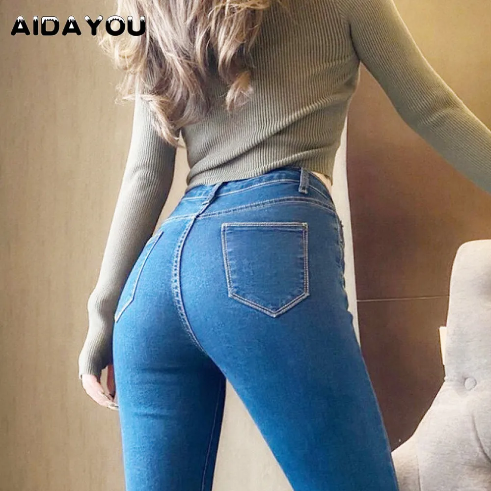 Sexy Butt Jeans for Women Straight Style Denim Pants Trousers 2021 Blue  Gray Elastic Waist High Wasited ouc209 - AliExpress Women's Clothing