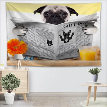 

New Custom Funny Dogs Pug Tapestry Printed Creative living room bedroom background wall fabric hanging painting small fresh