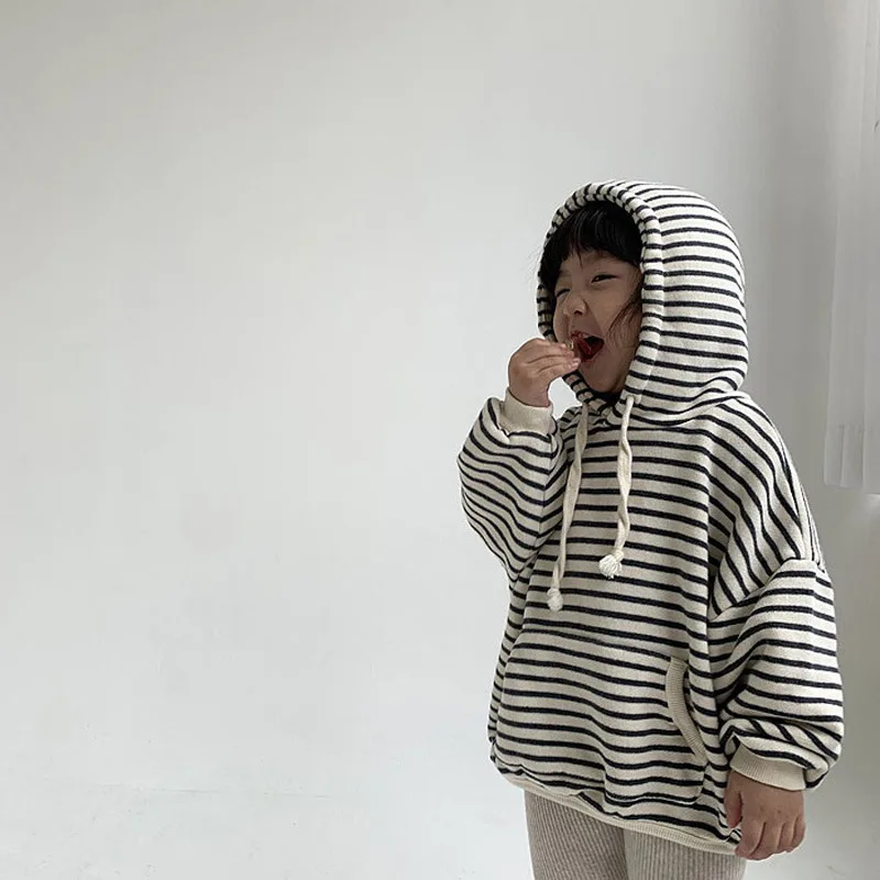 Kids sweatshirt Autumn Baby Striped Hooded Sweatshirt Long Sleeve Kids Hoodie For Boys And Girls Loose Casual Hooded Tops 9M-3T