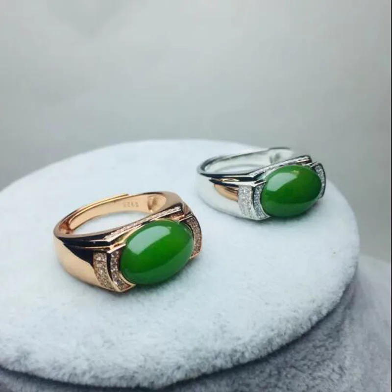 Leouerry 925 пробы Серебряное хотанское зеленое кольцо из яшмы для женщин мужские свадебные ювелирные изделия