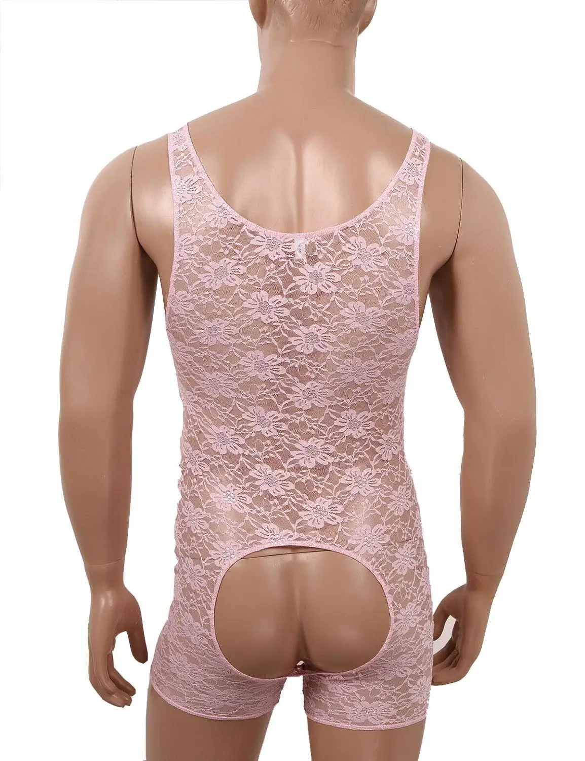 

Sexy Sissy Floral Lace Open Butt Crotchless Bodysuit Jumpsuit Wrestling Singlet Gay Fetish Underwear Mankini Lingerie