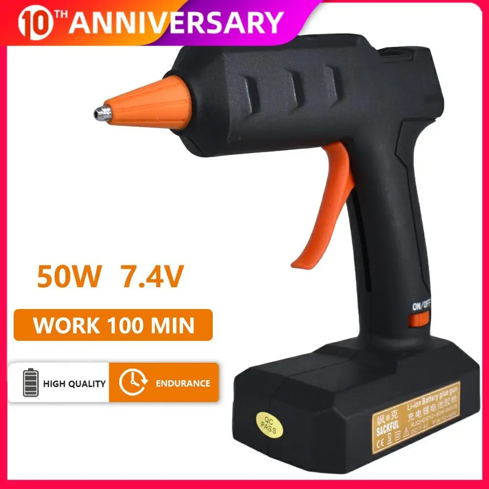 

50W wireless lithium battery glue gun home DIY production repair bonding Cordless hot melt glue gun with 7mm glue stick