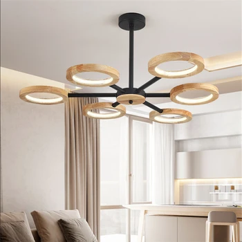 

Diner Room Living Room Wooden Chandelier Creative Simple Solid Wood Ring Chandelier Hotel Lamp Lobby Hotel Fashion Chandelier AC