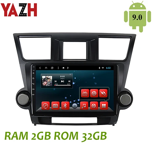 YAZH Android 9,0 2.5D ips сенсорный экран авто радио для Toyota Highlander 2010-2013 головное устройство автомобиля с 1024*600 4K видео дисплей - Цвет: 9.0 RAM 2GB ROM 32GB
