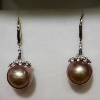 

free shipping luxury Noble jewelry elegant pair of 12-11mm south sea round pearl dangle earring